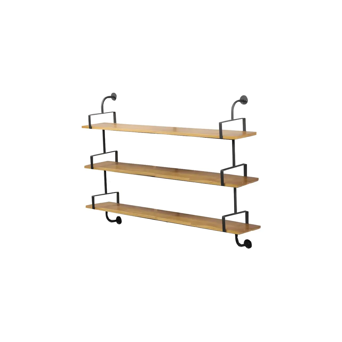 Simple 2-Tier Wood & Metal Wall-Mounted Bookcase Image - 8