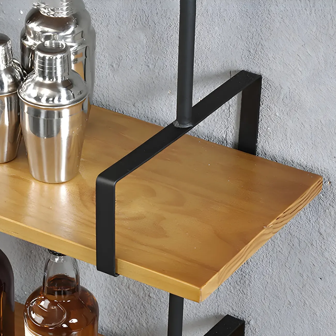 Simple 2-Tier Wood & Metal Wall-Mounted Bookcase Image - 9