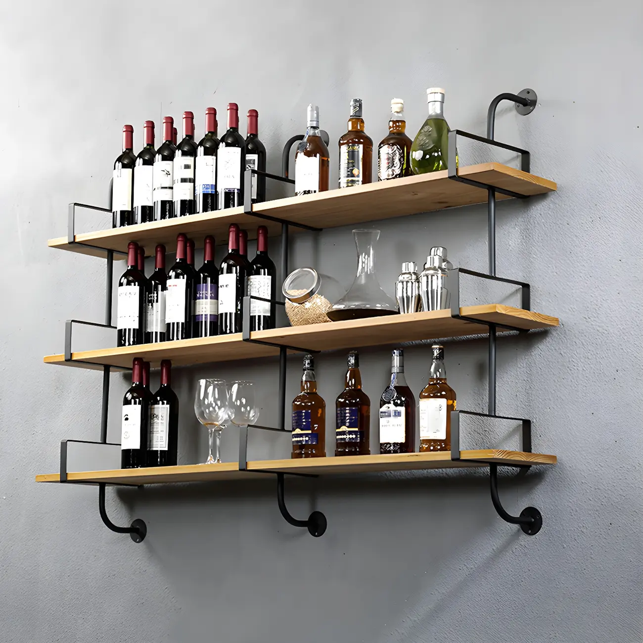 Simple 2-Tier Wood & Metal Wall-Mounted Bookcase Image - 13 | homeyfad