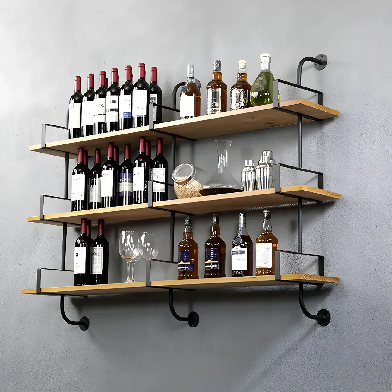 Simple 2-Tier Wood & Metal Wall-Mounted Bookcase Image - 13