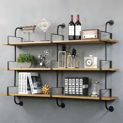 Simple 2-Tier Wood & Metal Wall-Mounted Bookcase Image - 14