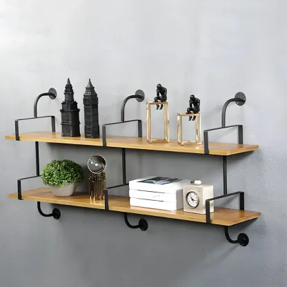 Simple 2-Tier Wood & Metal Wall-Mounted Bookcase Image - 2