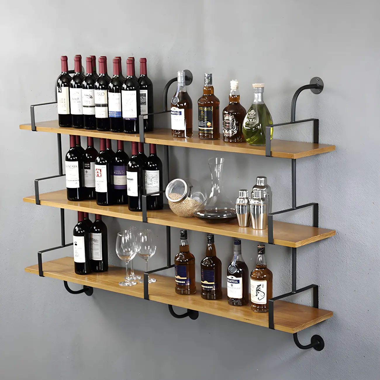 Simple 2-Tier Wood & Metal Wall-Mounted Bookcase Image - 15 | homeyfad