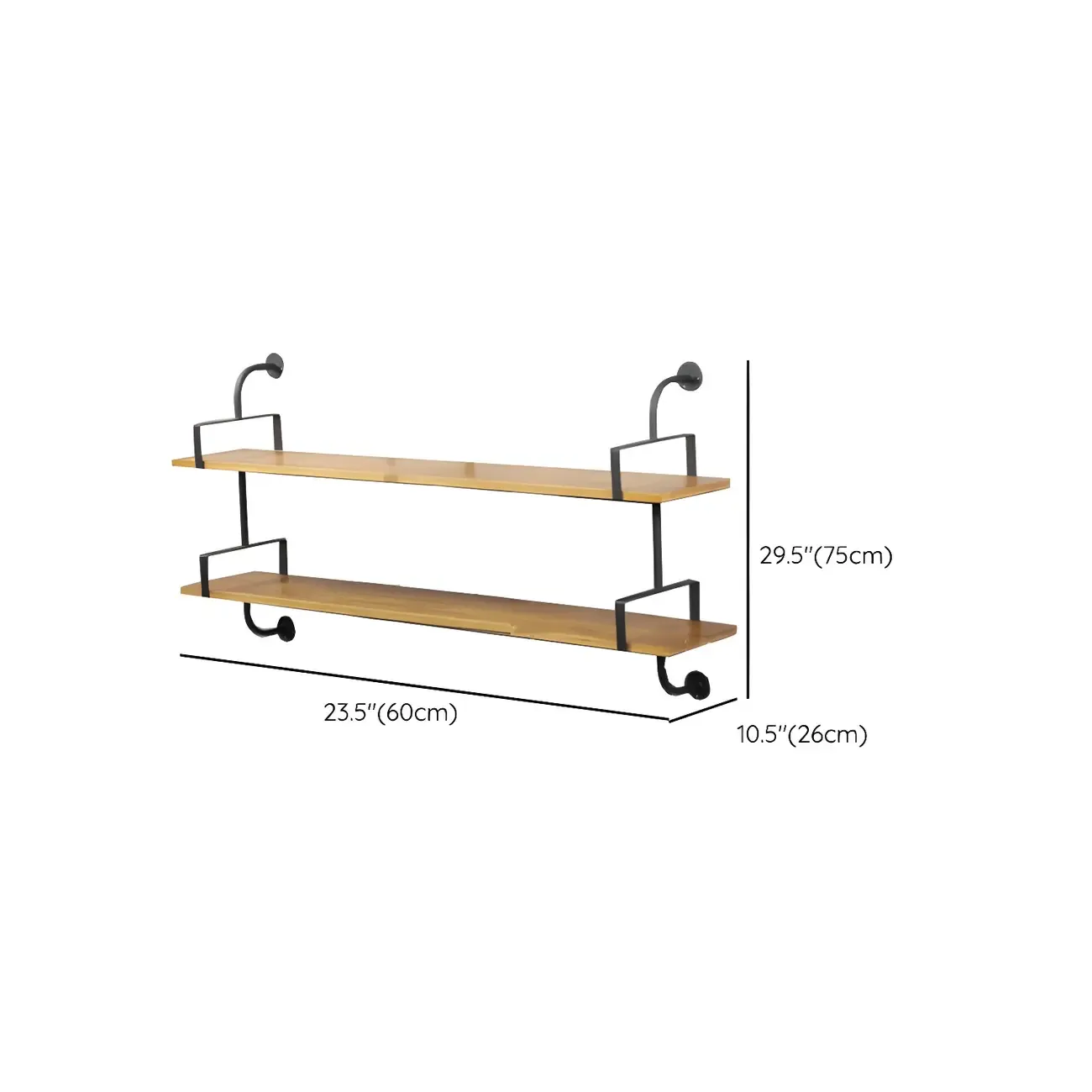 Simple 2-Tier Wood & Metal Wall-Mounted Bookcase Image - 21