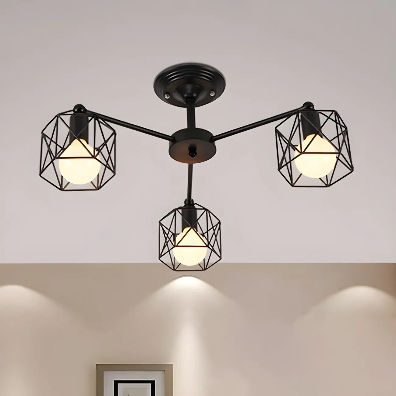 Industrial Black Metal Semi-Flush Ceiling Light in 3/5-Light Image - 1 | homeyfad