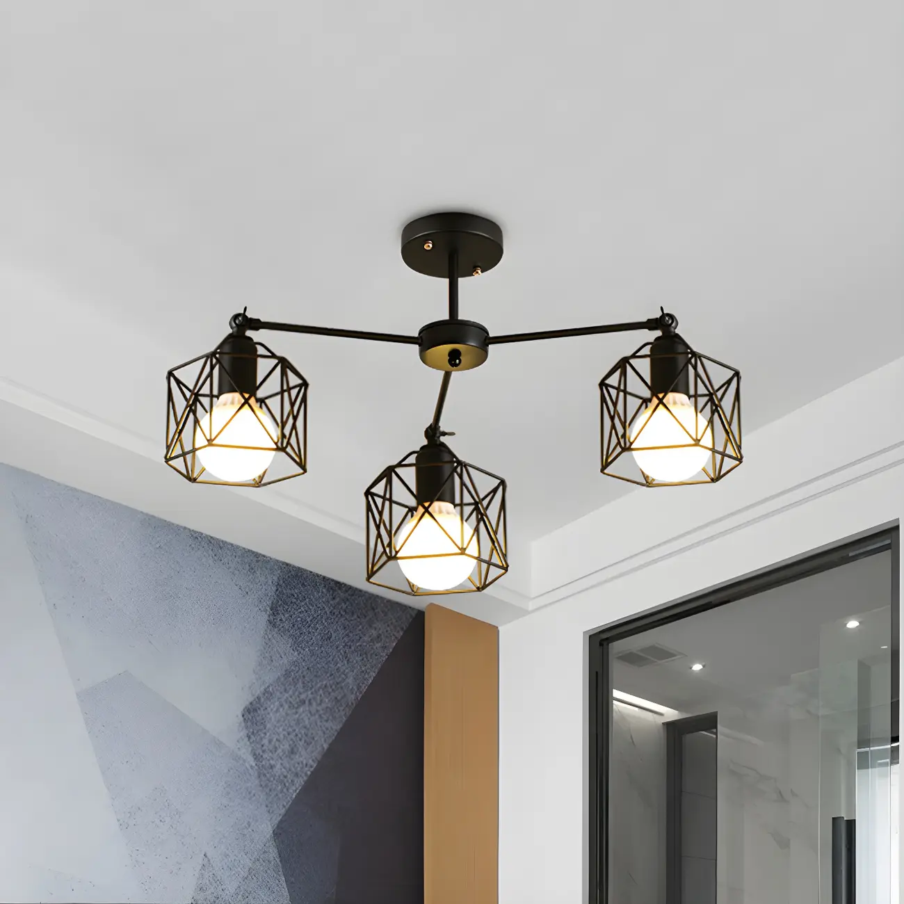 Industrial Black Metal Semi-Flush Ceiling Light in 3/5-Light Image - 3 | homeyfad