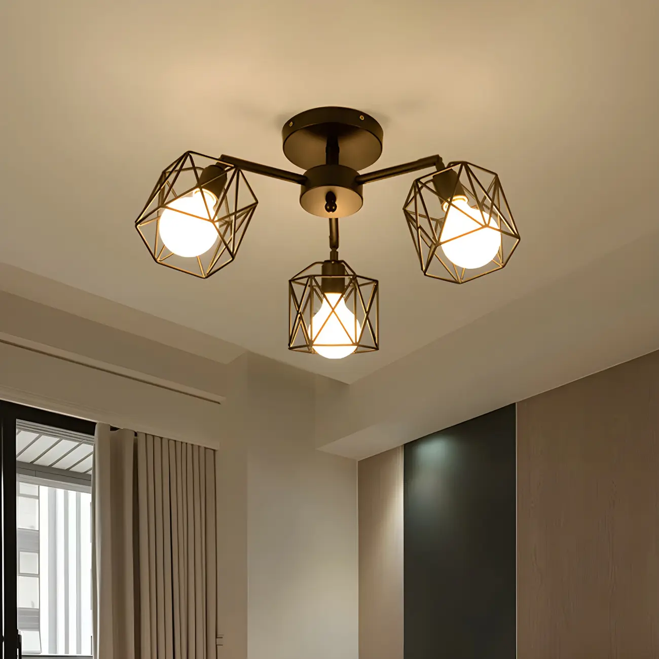 Industrial Black Metal Semi-Flush Ceiling Light in 3/5-Light Image - 2 | homeyfad