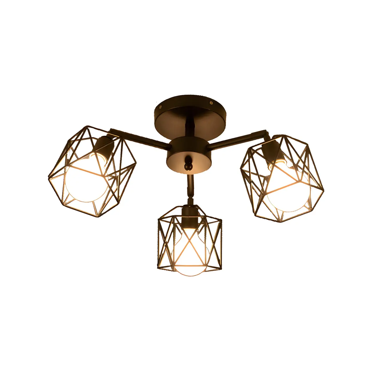 Industrial Black Metal Semi-Flush Ceiling Light in 3/5-Light Image - 4 | homeyfad