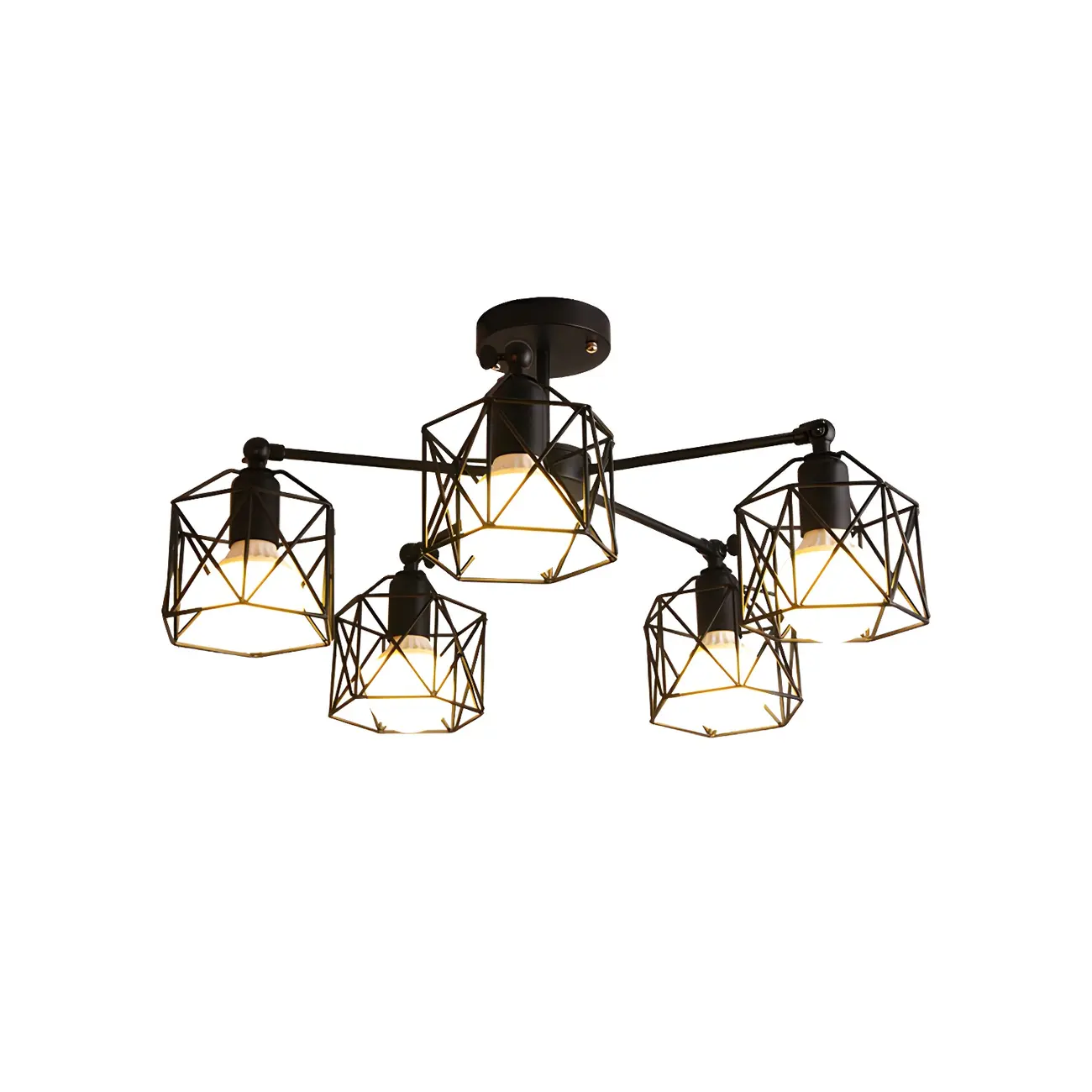Industrial Black Metal Semi-Flush Ceiling Light in 3/5-Light Image - 9 | homeyfad