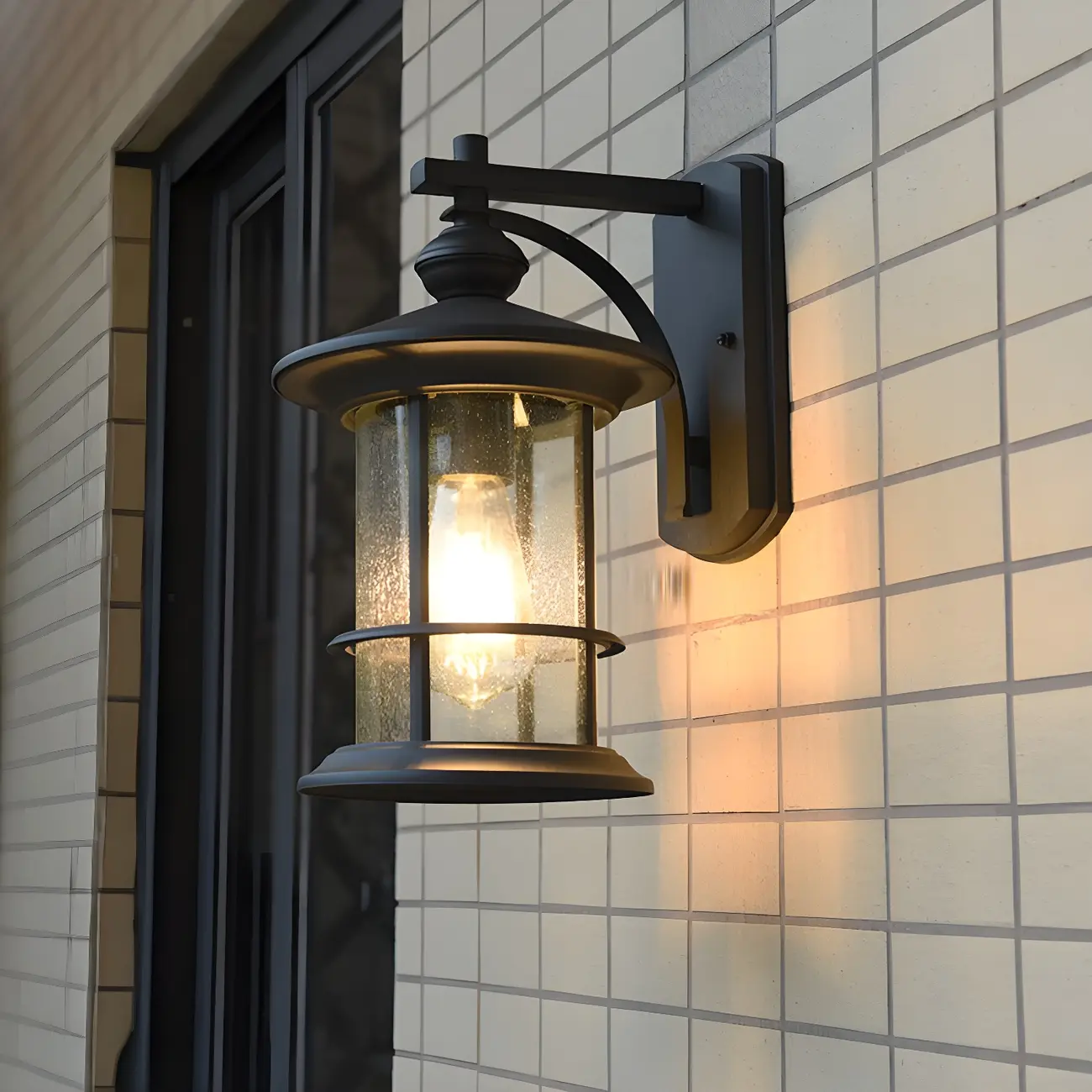 Rustic Metal Cylinder Glass Shade Outdoor Wall Light Image - 3 | homeyfad