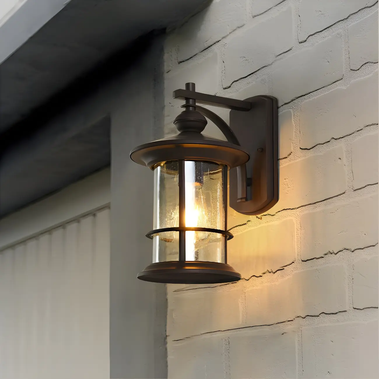 Rustic Metal Cylinder Glass Shade Outdoor Wall Light Image - 1 | homeyfad