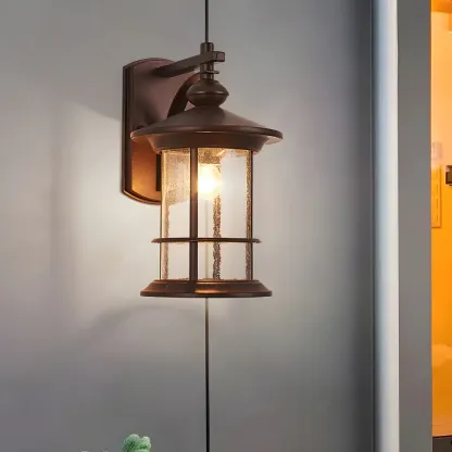 Rustic Metal Cylinder Glass Shade Outdoor Wall Light Image - 6