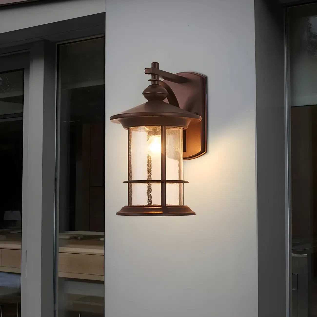 Rustic Metal Cylinder Glass Shade Outdoor Wall Light Image - 7