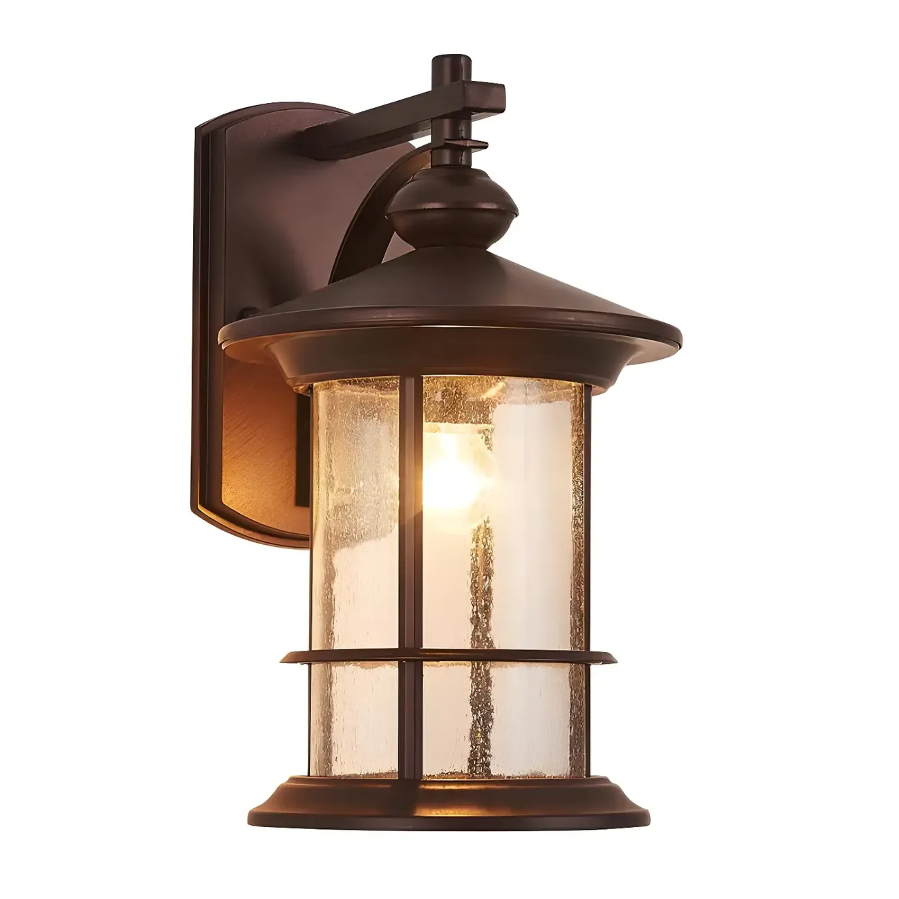 Rustic Metal Cylinder Glass Shade Outdoor Wall Light Image - 8