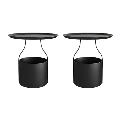 Minimalist Round Tray-Top Metallic Small Nightstand Image - 9