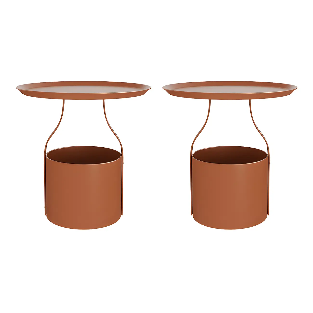 Minimalist Round Tray-Top Metallic Small Nightstand Image - 8 | homeyfad