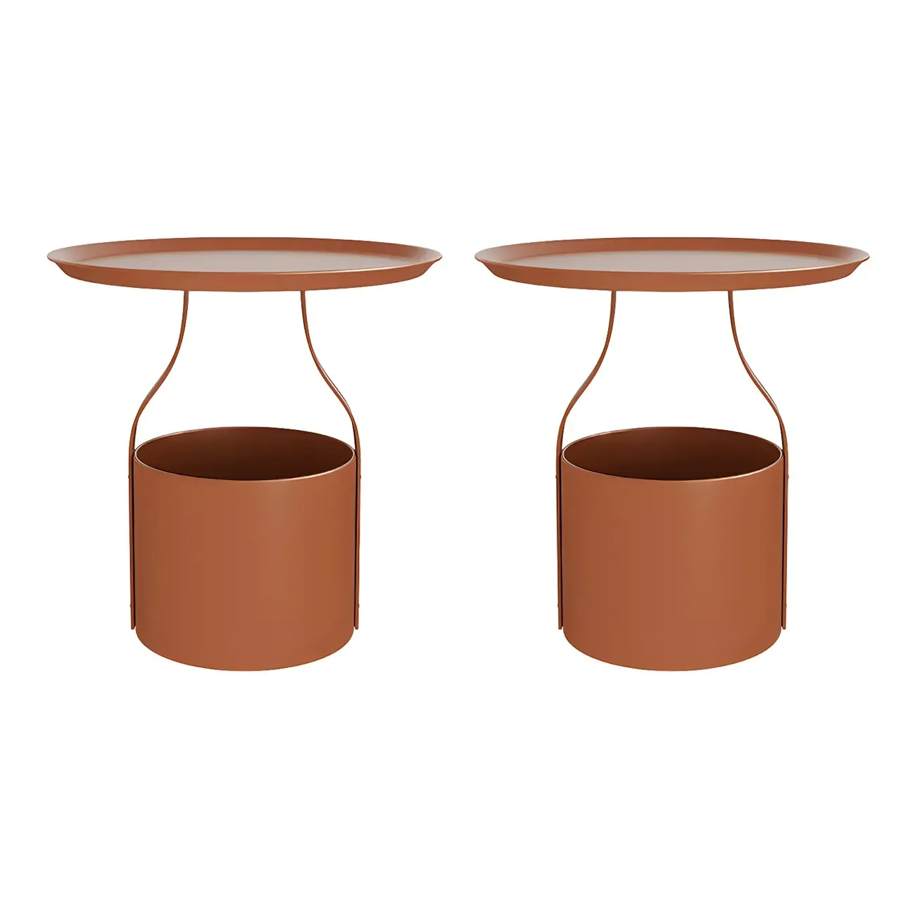 Minimalist Round Tray-Top Metallic Small Nightstand Image - 8