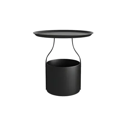 Minimalist Round Tray-Top Metallic Small Nightstand Image - 14