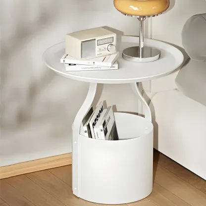Minimalist Round Tray-Top Metallic Small Nightstand Image - 6