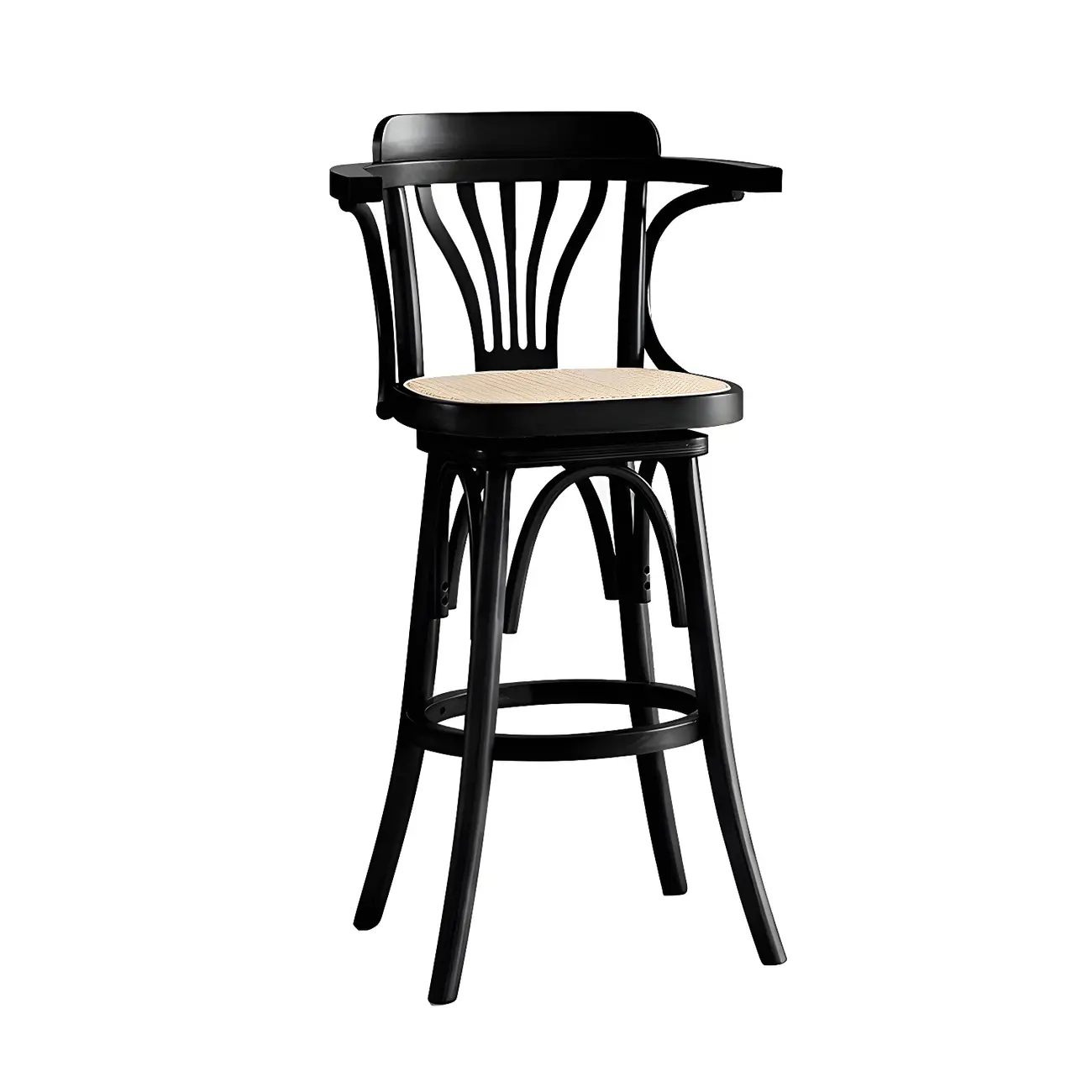 Timeless Square Rattan Wood Low Back Bar Stool in Brown/ Black Image - 3 | homeyfad