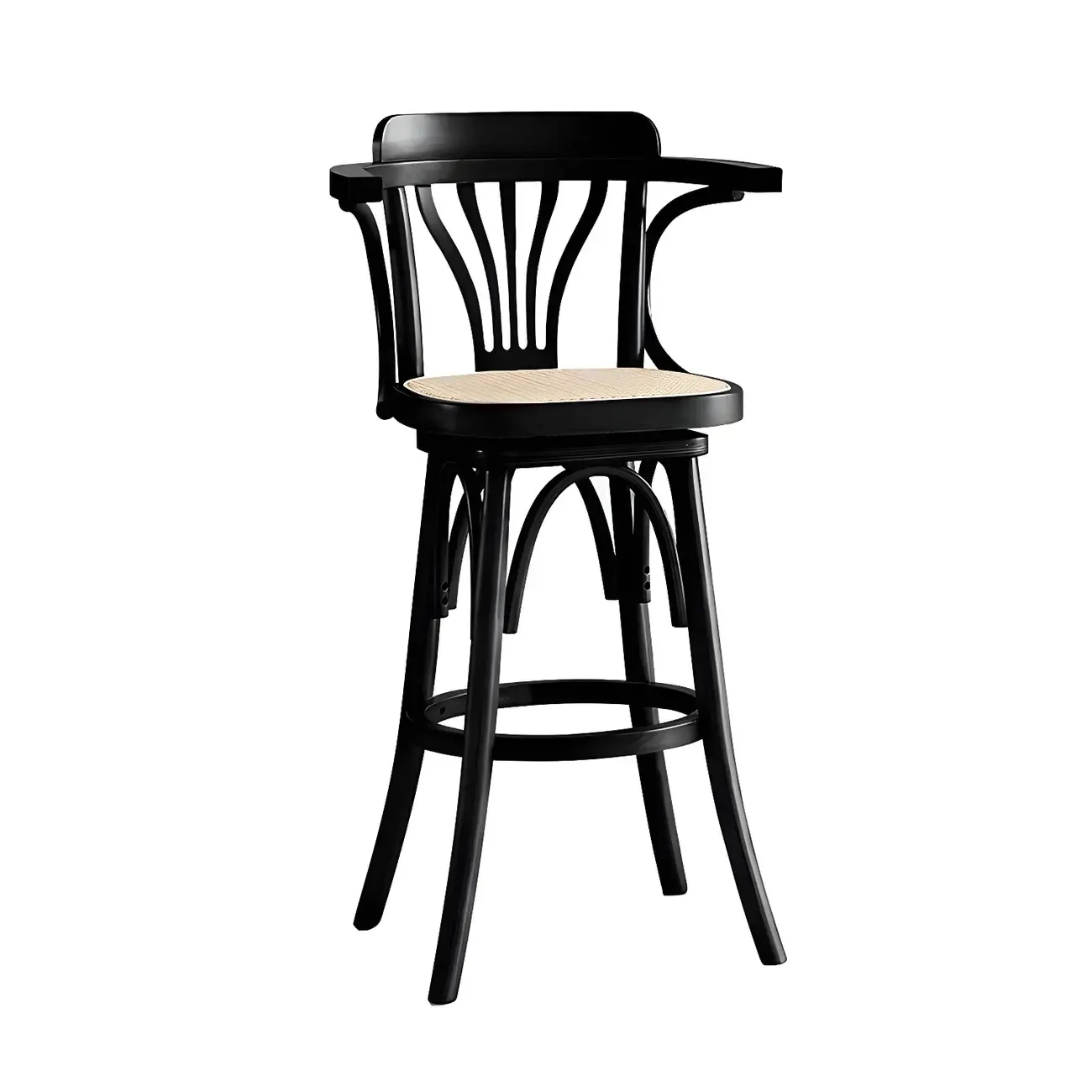 Timeless Square Rattan Wood Low Back Bar Stool in Brown/ Black Image - 3