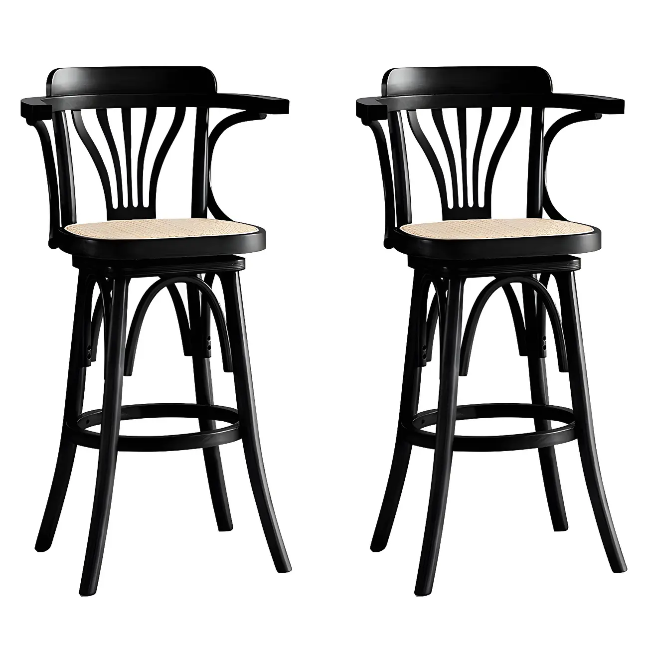 Timeless Square Rattan Wood Low Back Bar Stool in Brown/ Black Image - 5 | homeyfad