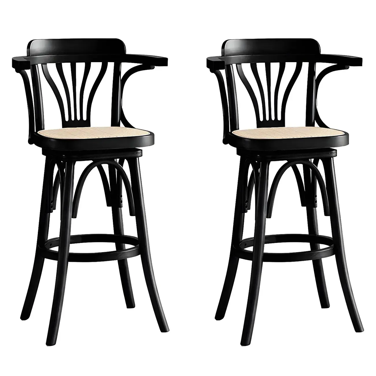 Timeless Square Rattan Wood Low Back Bar Stool in Brown/ Black Image - 5