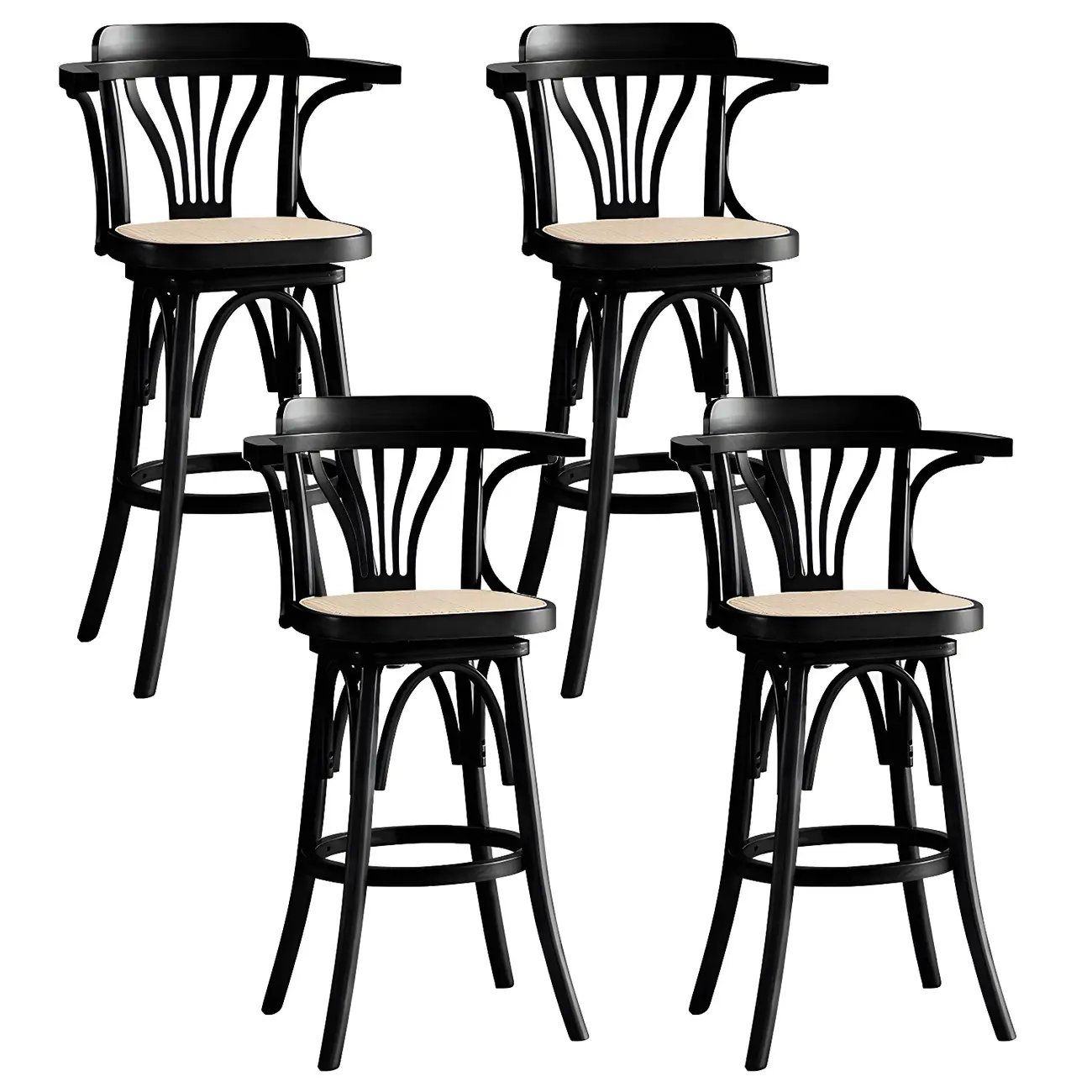 Timeless Square Rattan Wood Low Back Bar Stool in Brown/ Black Image - 6 | homeyfad