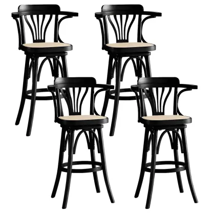 Timeless Square Rattan Wood Low Back Bar Stool in Brown/ Black Image - 6