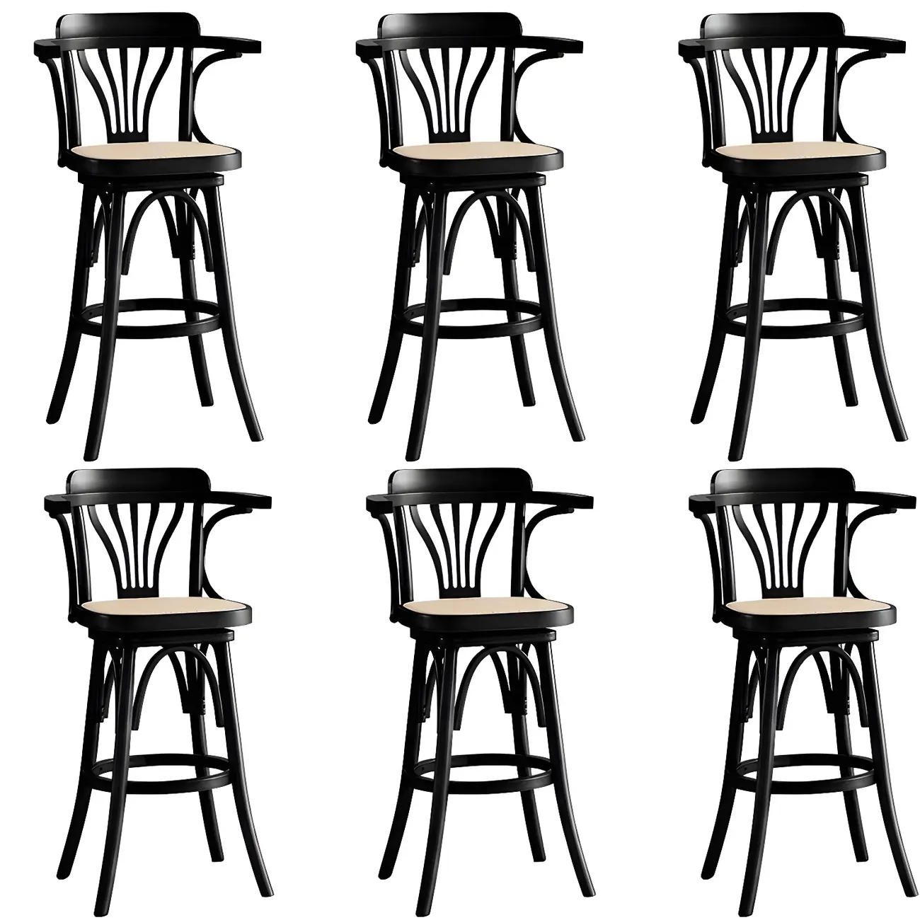Timeless Square Rattan Wood Low Back Bar Stool in Brown/ Black Image - 8 | homeyfad