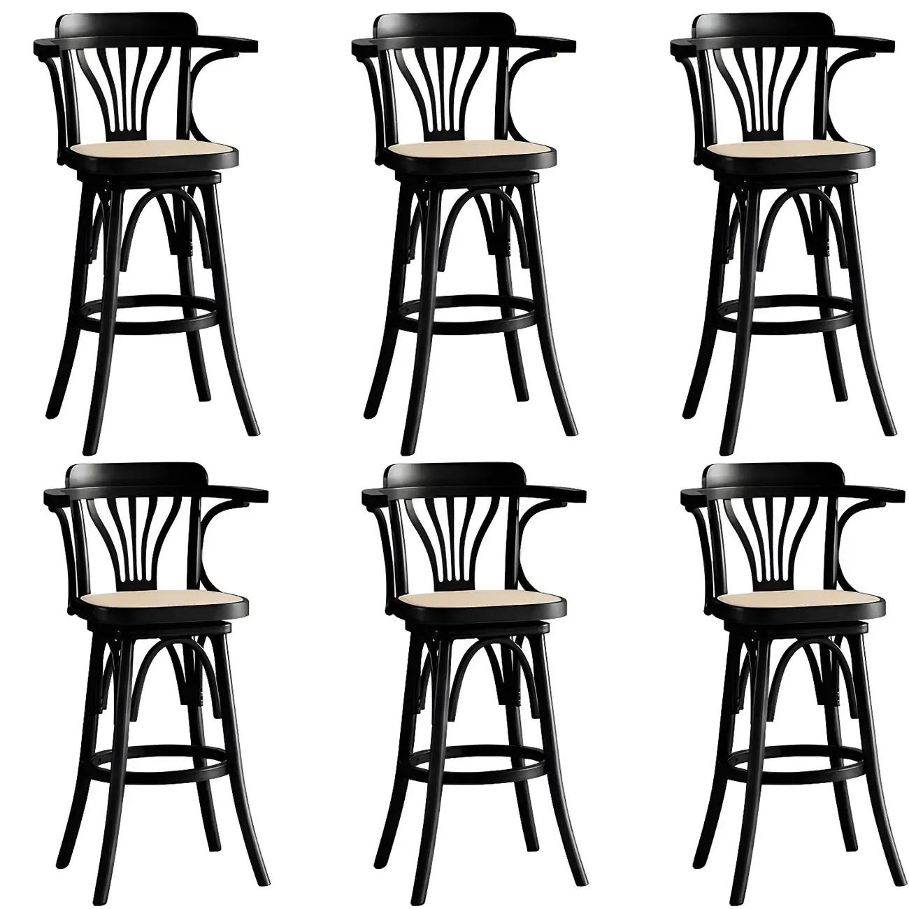 Timeless Square Rattan Wood Low Back Bar Stool in Brown/ Black Image - 8