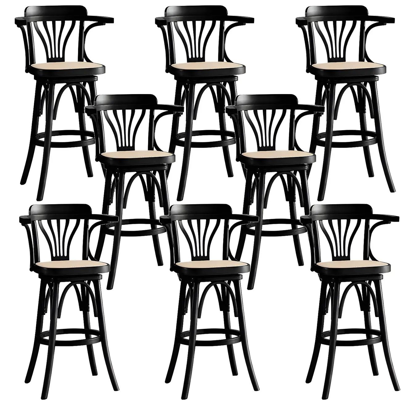 Timeless Square Rattan Wood Low Back Bar Stool in Brown/ Black Image - 9 | homeyfad