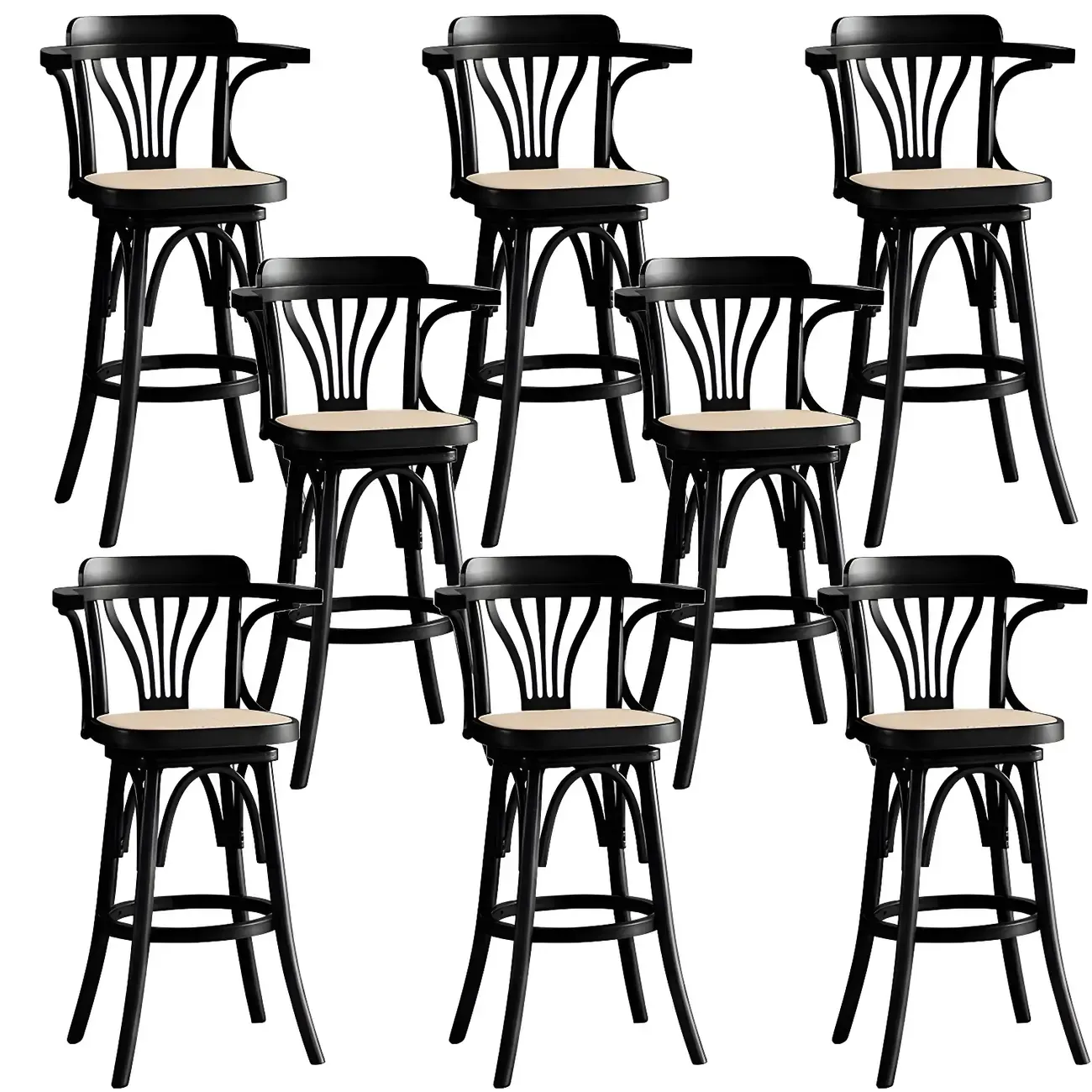 Timeless Square Rattan Wood Low Back Bar Stool in Brown/ Black Image - 9