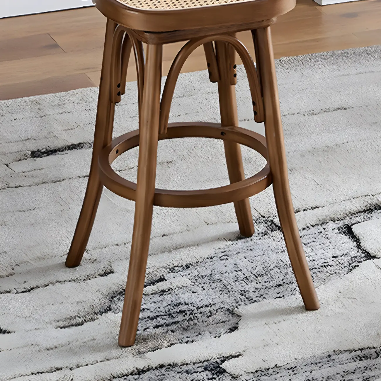 Timeless Square Rattan Wood Low Back Bar Stool in Brown/ Black Image - 11 | homeyfad