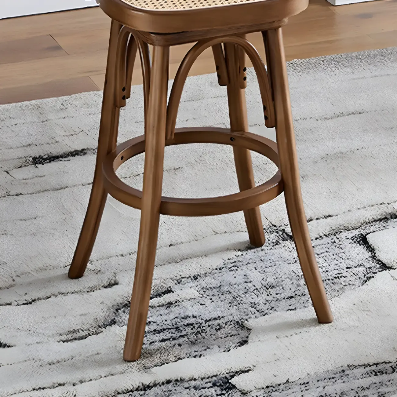 Timeless Square Rattan Wood Low Back Bar Stool in Brown/ Black Image - 11