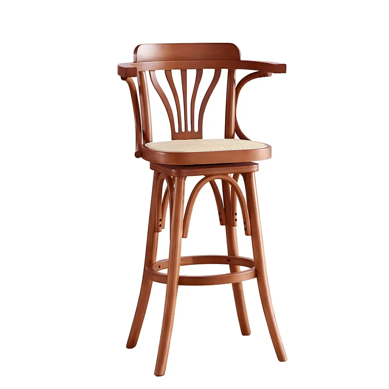 Timeless Square Rattan Wood Low Back Bar Stool in Brown/ Black Image - 12