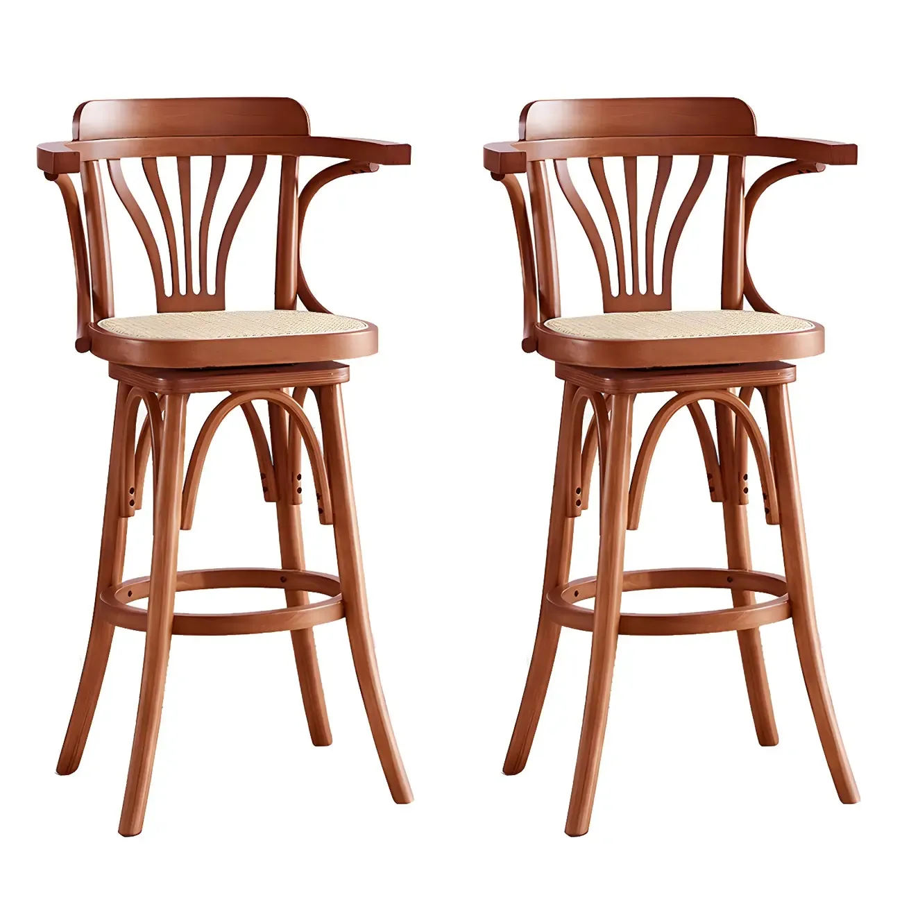 Timeless Square Rattan Wood Low Back Bar Stool in Brown/ Black Image - 13
