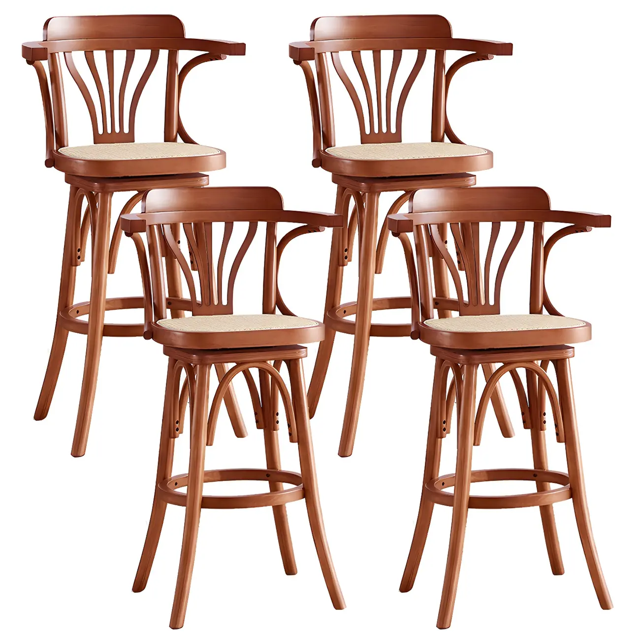 Timeless Square Rattan Wood Low Back Bar Stool in Brown/ Black Image - 14 | homeyfad