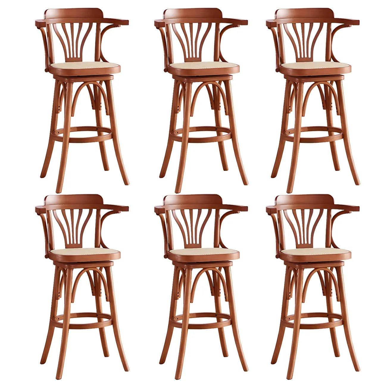 Timeless Square Rattan Wood Low Back Bar Stool in Brown/ Black Image - 15 | homeyfad