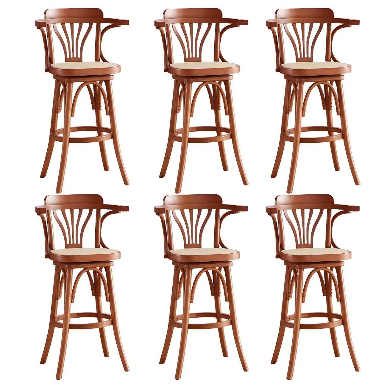 Timeless Square Rattan Wood Low Back Bar Stool in Brown/ Black Image - 15