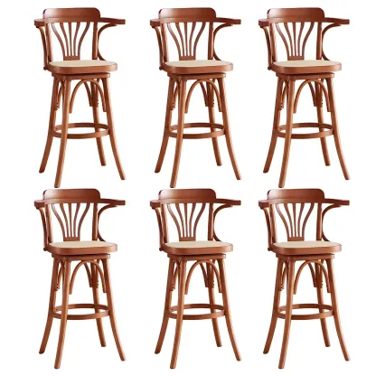 Timeless Square Rattan Wood Low Back Bar Stool in Brown/ Black Image - 15