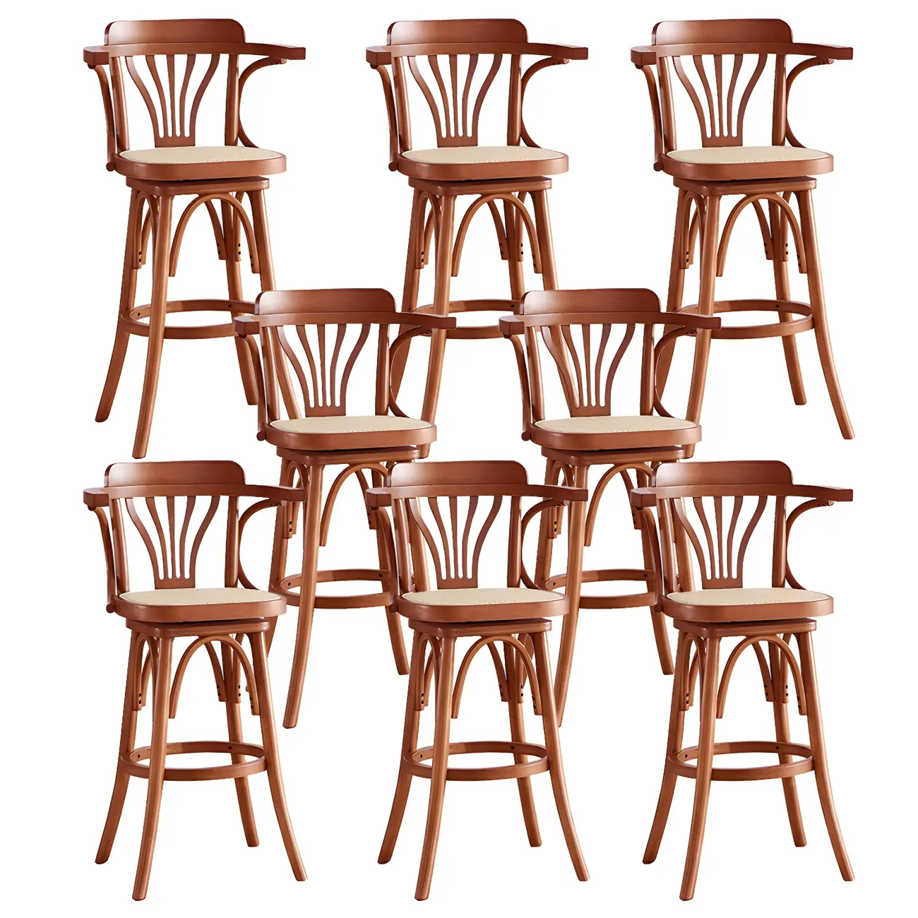 Timeless Square Rattan Wood Low Back Bar Stool in Brown/ Black Image - 16 | homeyfad