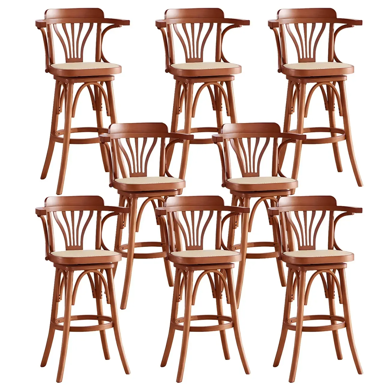 Timeless Square Rattan Wood Low Back Bar Stool in Brown/ Black Image - 16