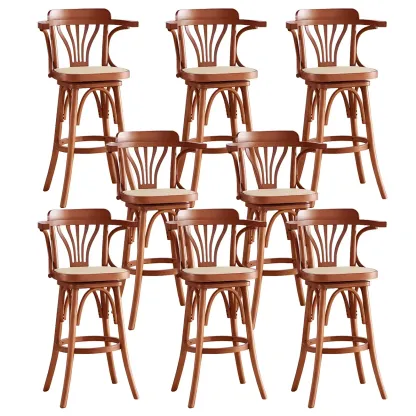Timeless Square Rattan Wood Low Back Bar Stool in Brown/ Black Image - 16