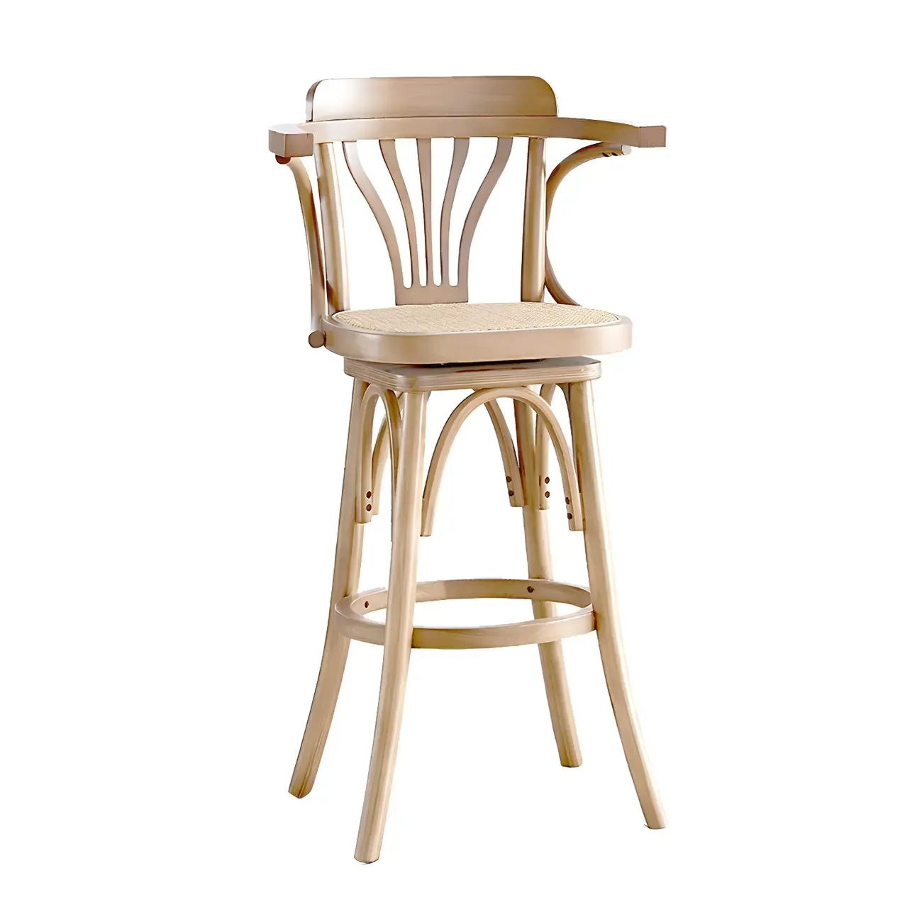 Timeless Square Rattan Wood Low Back Bar Stool in Brown/ Black Image - 17