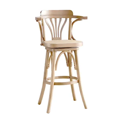 Timeless Square Rattan Wood Low Back Bar Stool in Brown/ Black Image - 17