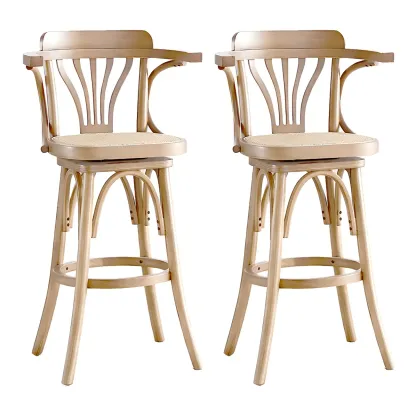 Timeless Square Rattan Wood Low Back Bar Stool in Brown/ Black Image - 18