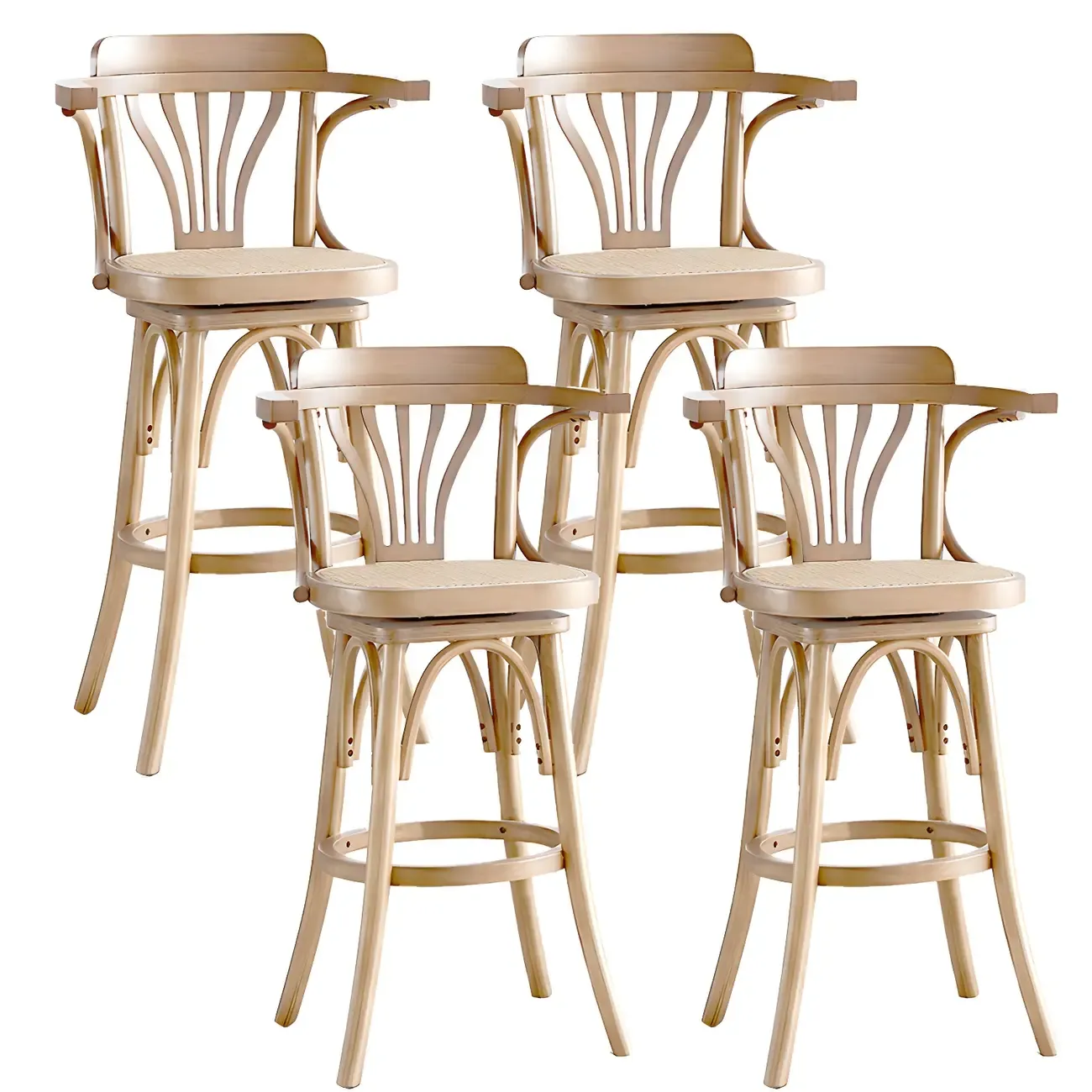 Timeless Square Rattan Wood Low Back Bar Stool in Brown/ Black Image - 19