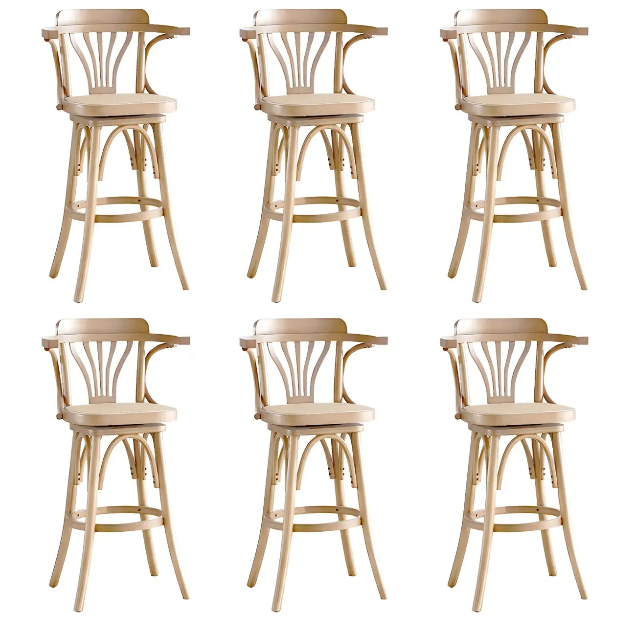 Timeless Square Rattan Wood Low Back Bar Stool in Brown/ Black Image - 20