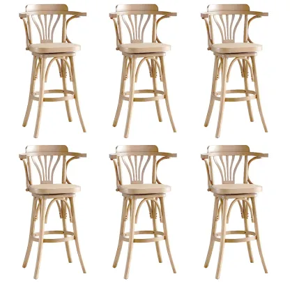 Timeless Square Rattan Wood Low Back Bar Stool in Brown/ Black Image - 20
